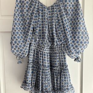 Misa Los Angeles Blue and White Patterned Mini Dress